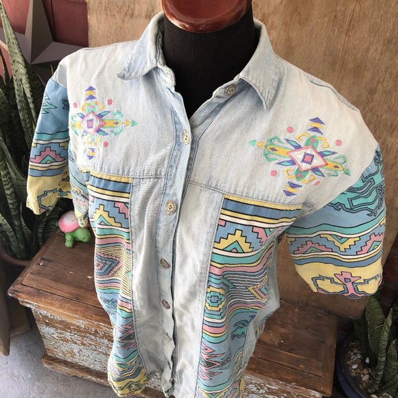 Womens Vintage 90s South Western Embroidered Button Up Size M - Picture 2 of 6